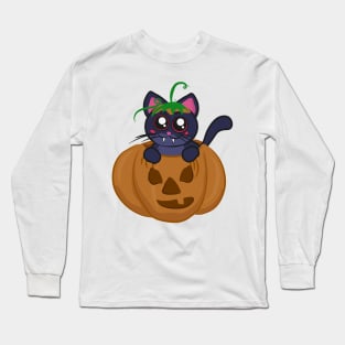 Vampire cat in a spooky halloween pumpkin Long Sleeve T-Shirt